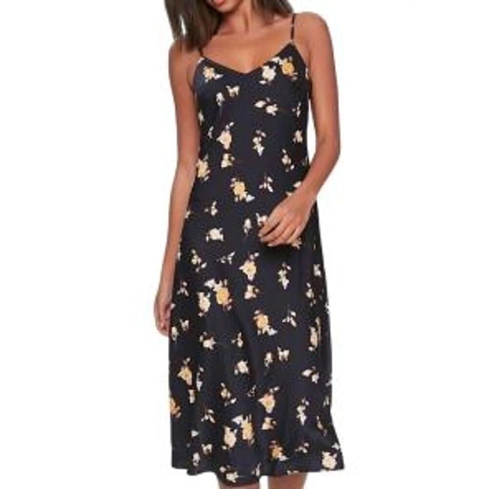 Forever 21 Satin Midi Slip Dress Women’s Small Floral  Romantic